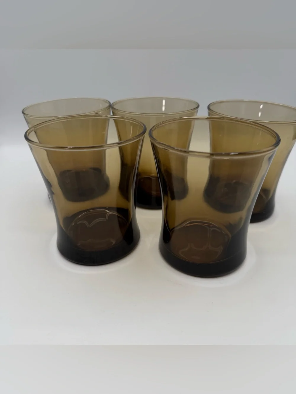 Vintage Smokey Amber Brown Glass Tumblers 10 oz Juice Rocks Glasses. Set of 5